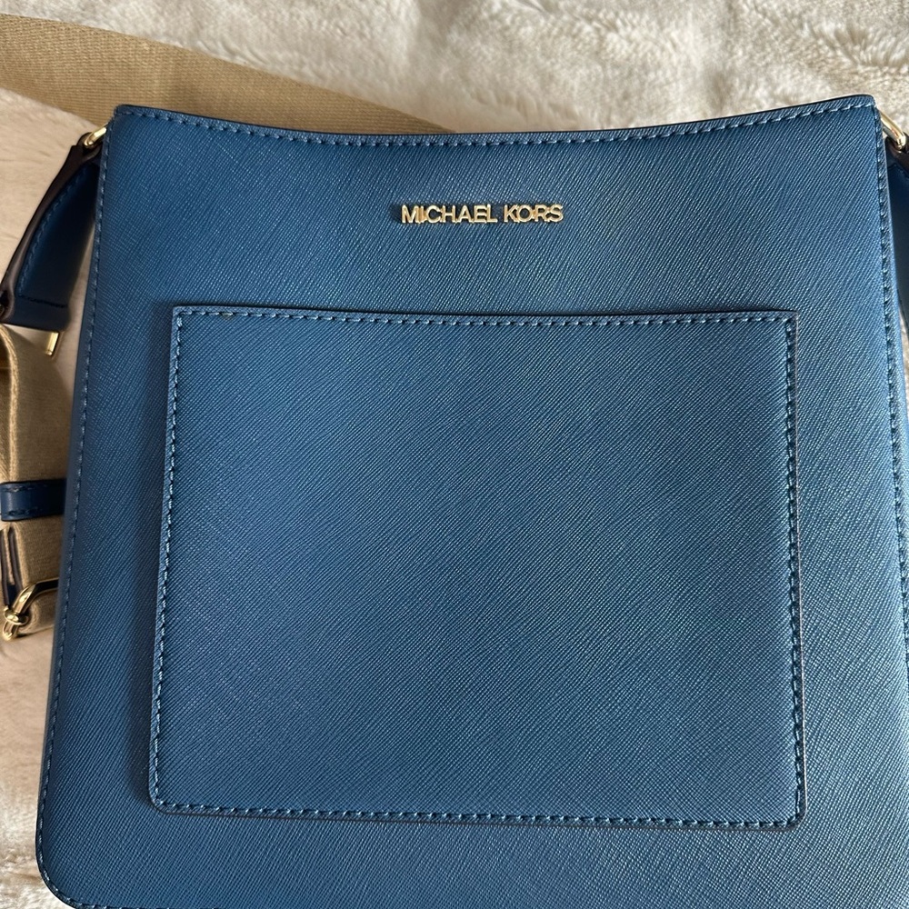 Michael Kors Navy Saffiano Leather Crossbody with Canvas Strap - Picture 2 of 9